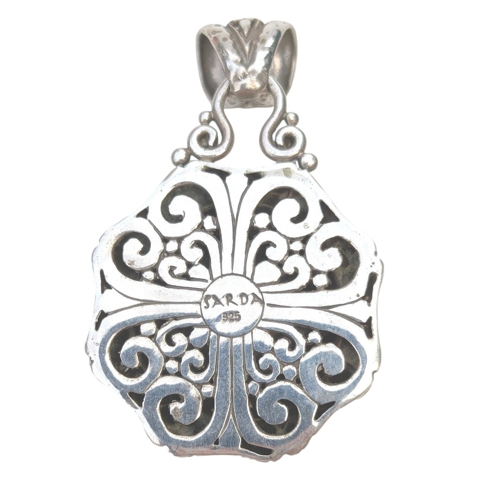 Sarda Sterling Silver 925 Lemon Quartz Ornate Filigree Cushion Pendant - Picture 2 of 8